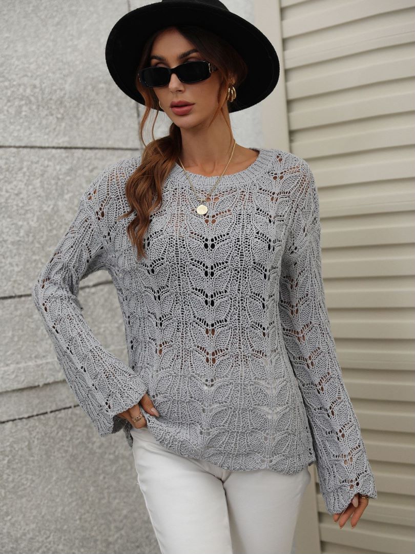 Openwork Dropped Shoulder Knit Top-Angel Casuals