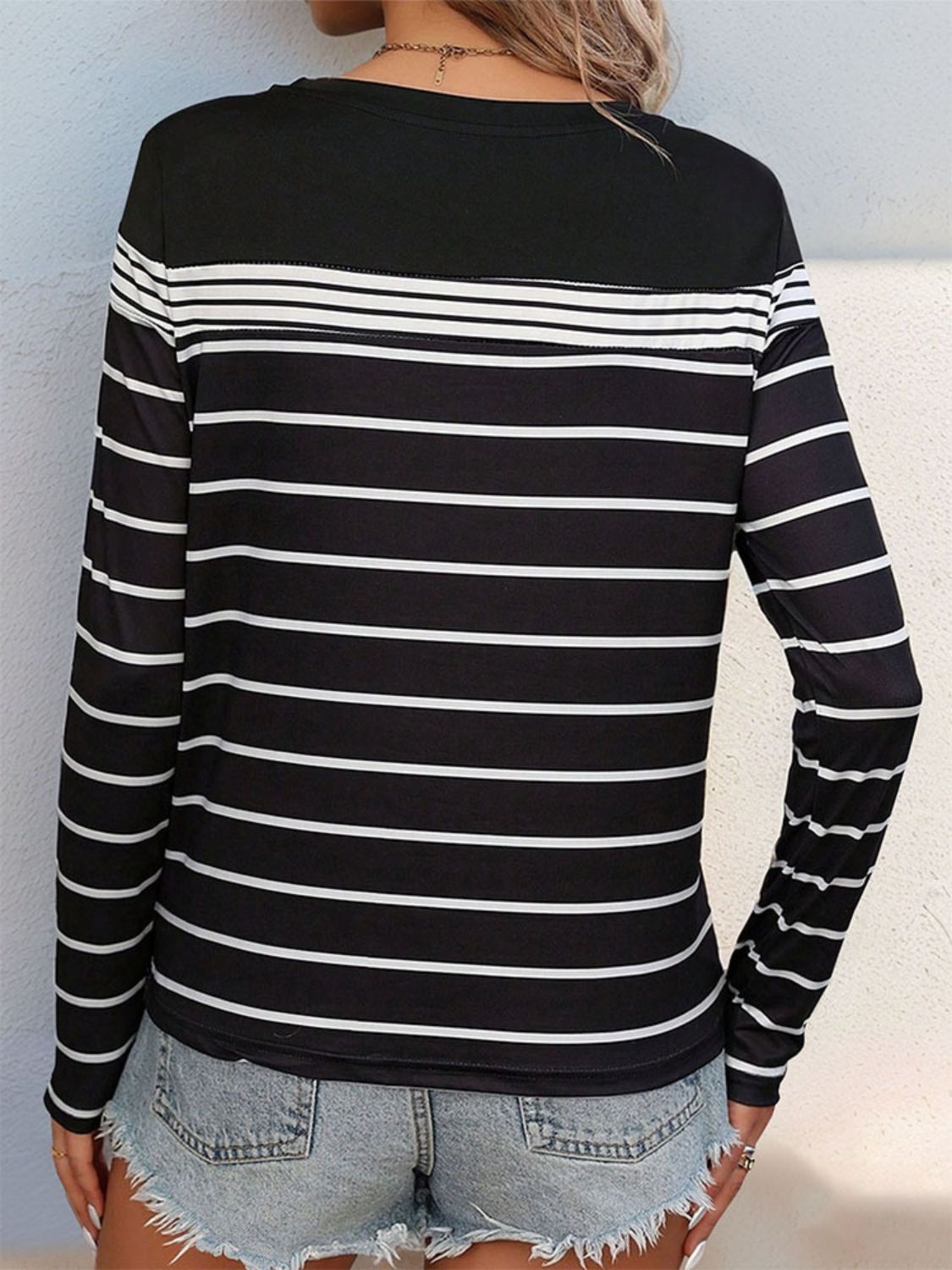 Perfee Striped Round Neck Long Sleeve T-Shirt-Angel Casuals