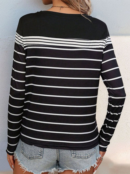 Perfee Striped Round Neck Long Sleeve T-Shirt-Angel Casuals