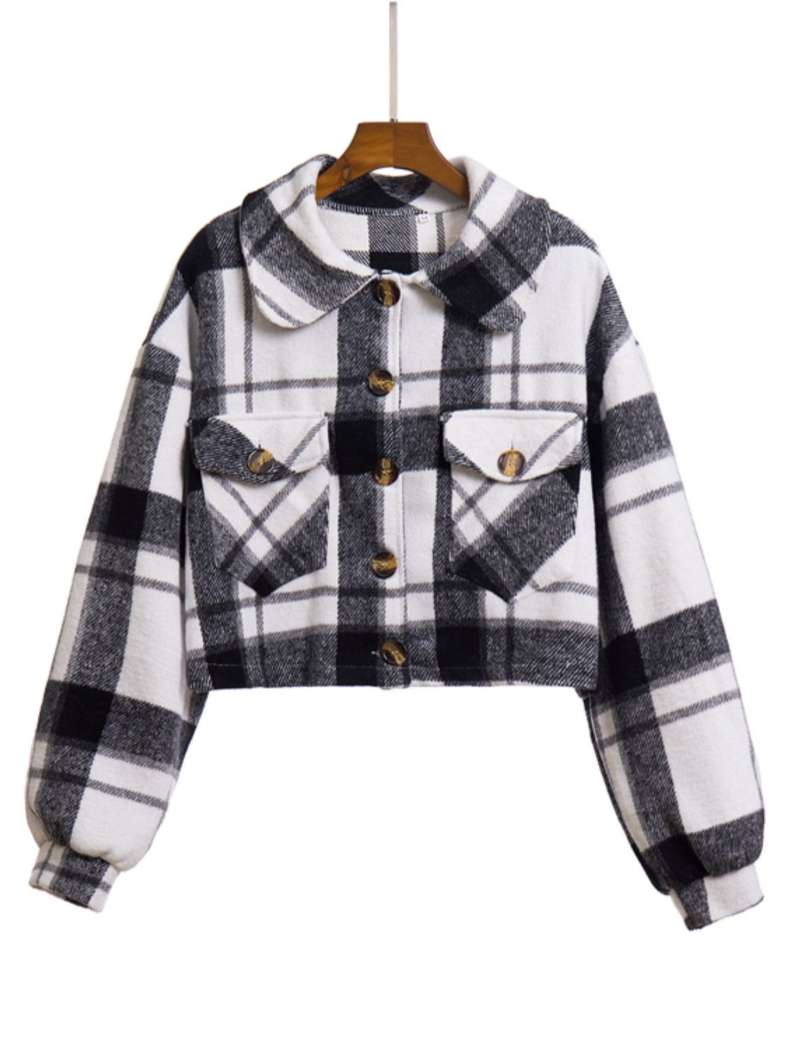 Plaid Button Front Jacket with Pockets-Angel Casuals
