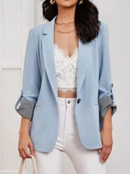 Lapel Collar Roll-Tab Sleeve Blazer-Angel Casuals