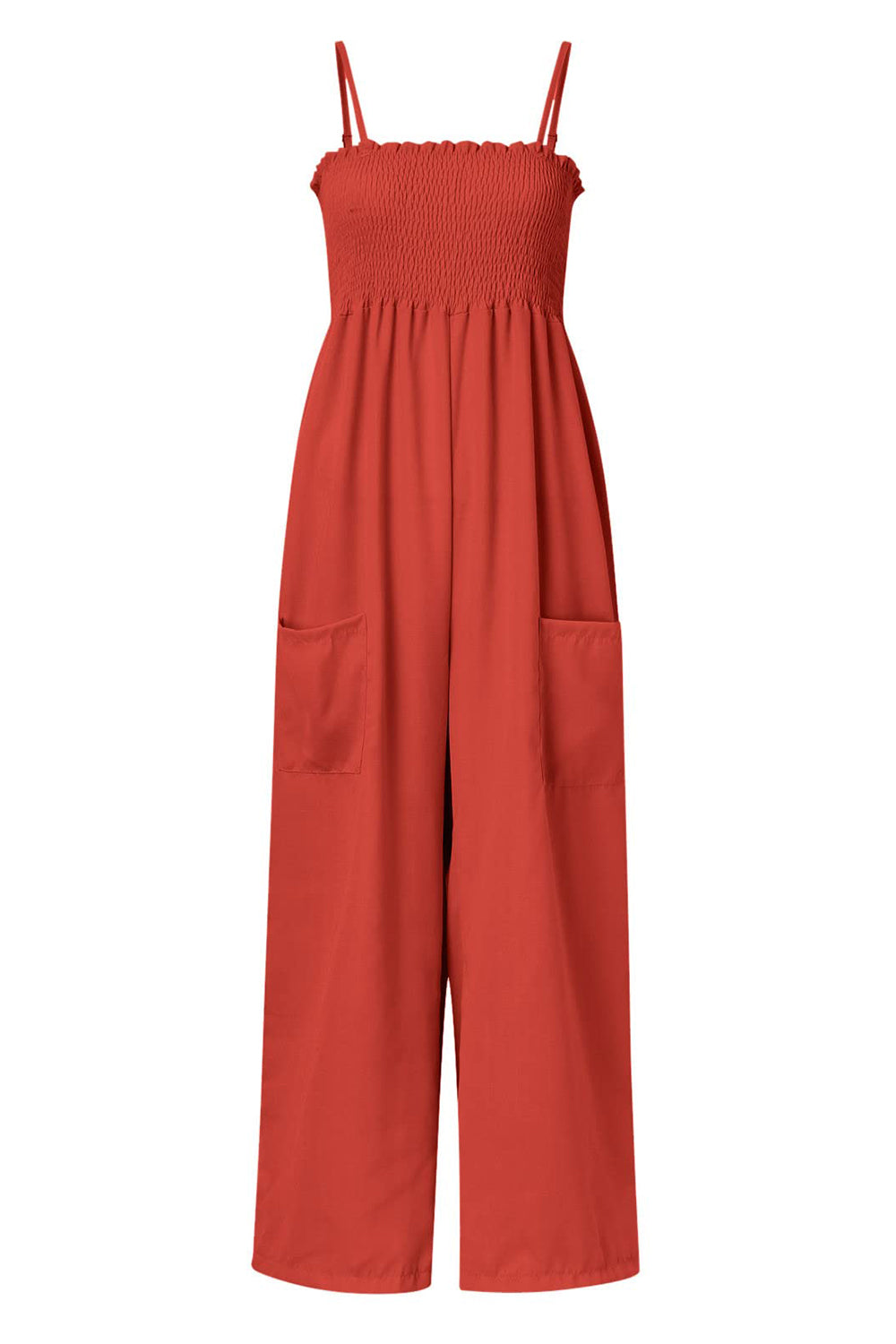 Smocked Spaghetti Strap Wide Leg Jumpsuit-Angel Casuals