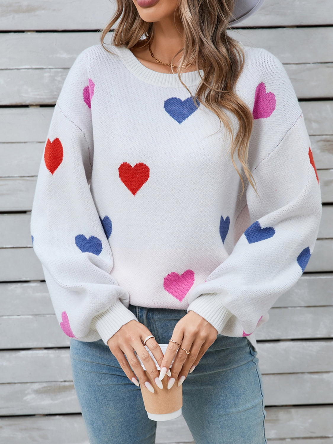 Angel Wings Heart Round Neck Long Sleeve Sweater-Angel Casuals