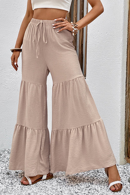 Drawstring Waist Tiered Flare Culottes-Angel Casuals