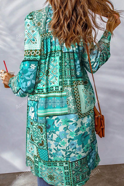 Printed Button Up Long Sleeve Cardigan-Angel Casuals