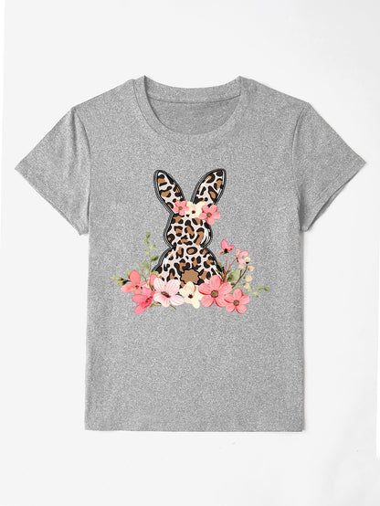 Rabbit Round Neck Short Sleeve T-Shirt-Angel Casuals