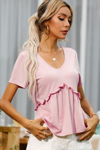 Frill Trim Short Sleeve Tee-Angel Casuals