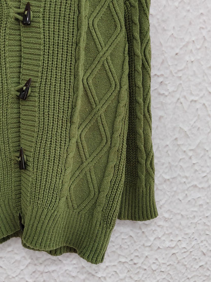 Cable-Knit Long Sleeve Hooded Cardigan-Angel Casuals