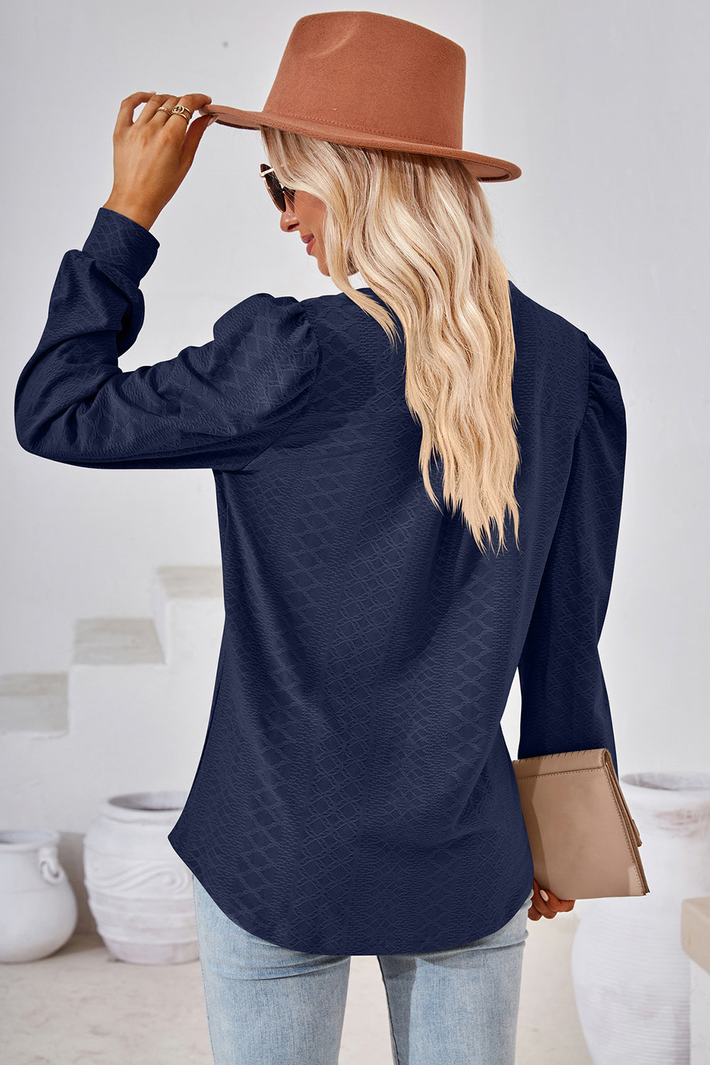 Notched Long Sleeve T-Shirt-Angel Casuals