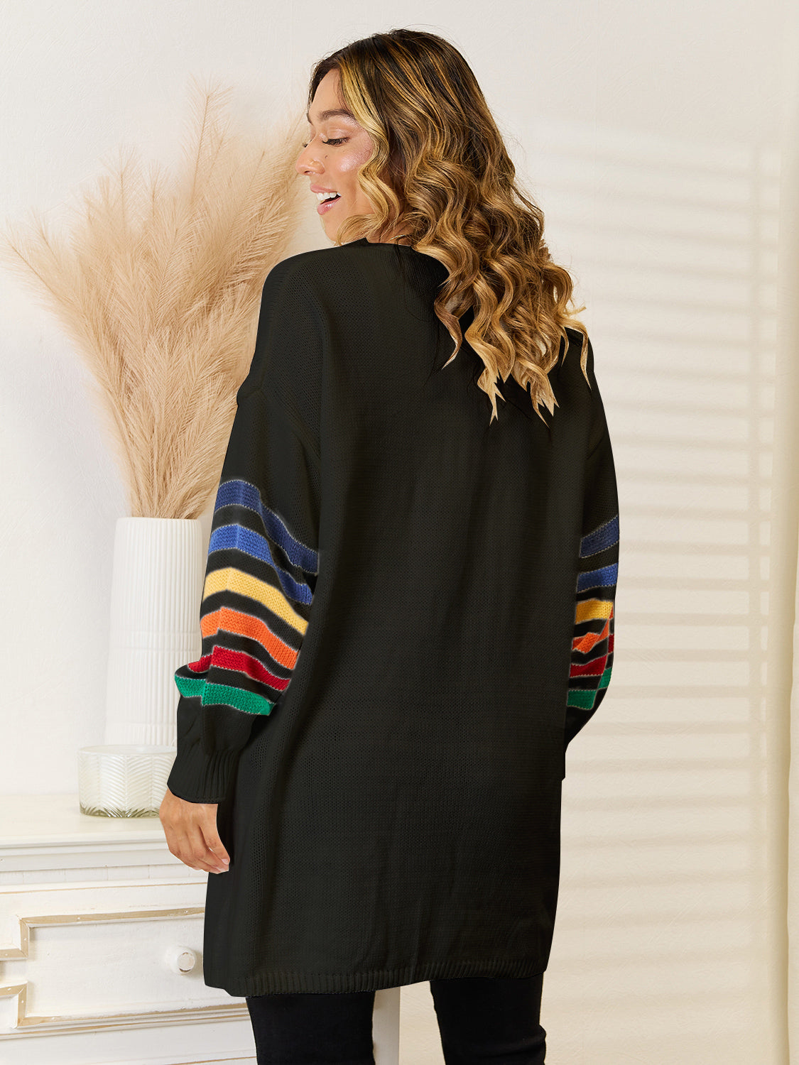 Angel Wings Striped Open Front Dropped Shoulder Cardigan-Angel Casuals