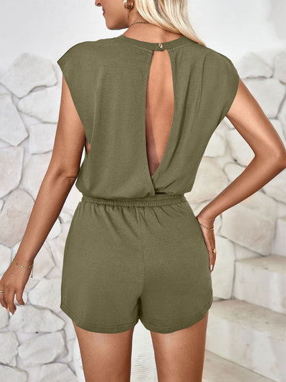 Cutout Round Neck Cap Sleeve Romper-Angel Casuals