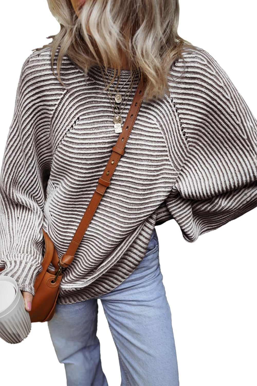 Textured Striped Round Neck Long Sleeve Top-Angel Casuals