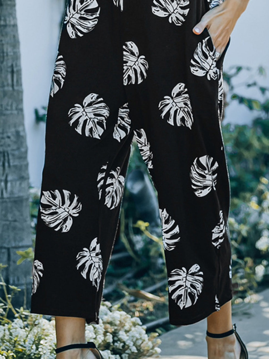 Printed Spaghetti Strap Jumpsuit with Pockets-Angel Casuals