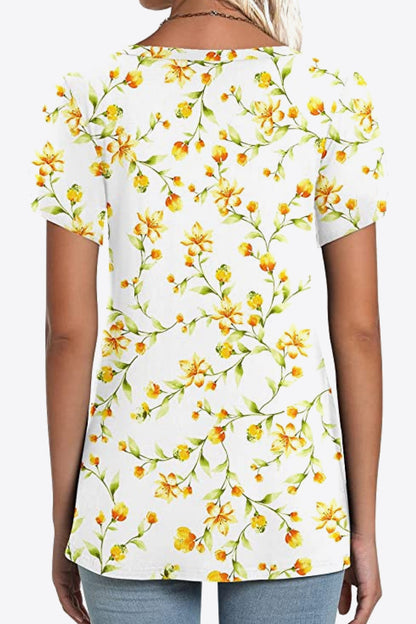 Printed Petal Sleeve V-Neck Blouse-Angel Casuals