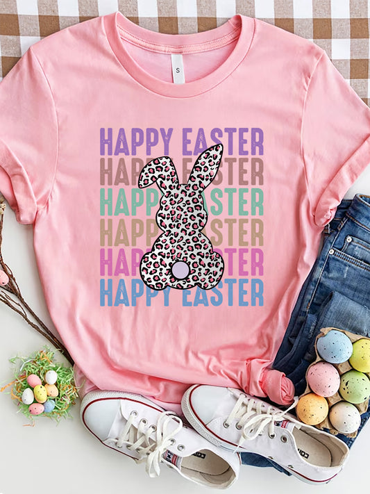 HAPPY EASTER Round Neck Short Sleeve T-Shirt-Angel Casuals