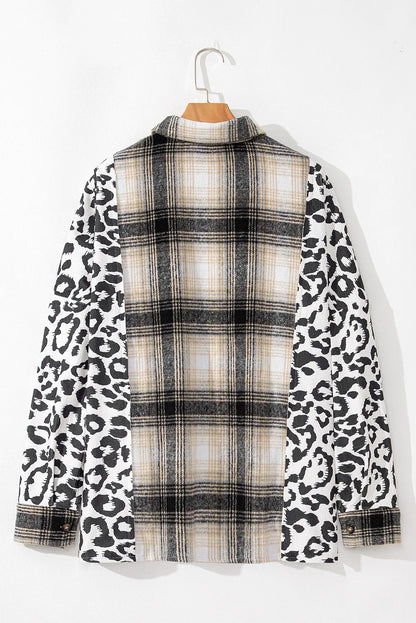 Plus Size Leopard Plaid Button Up Long Sleeve Shacket-Angel Casuals