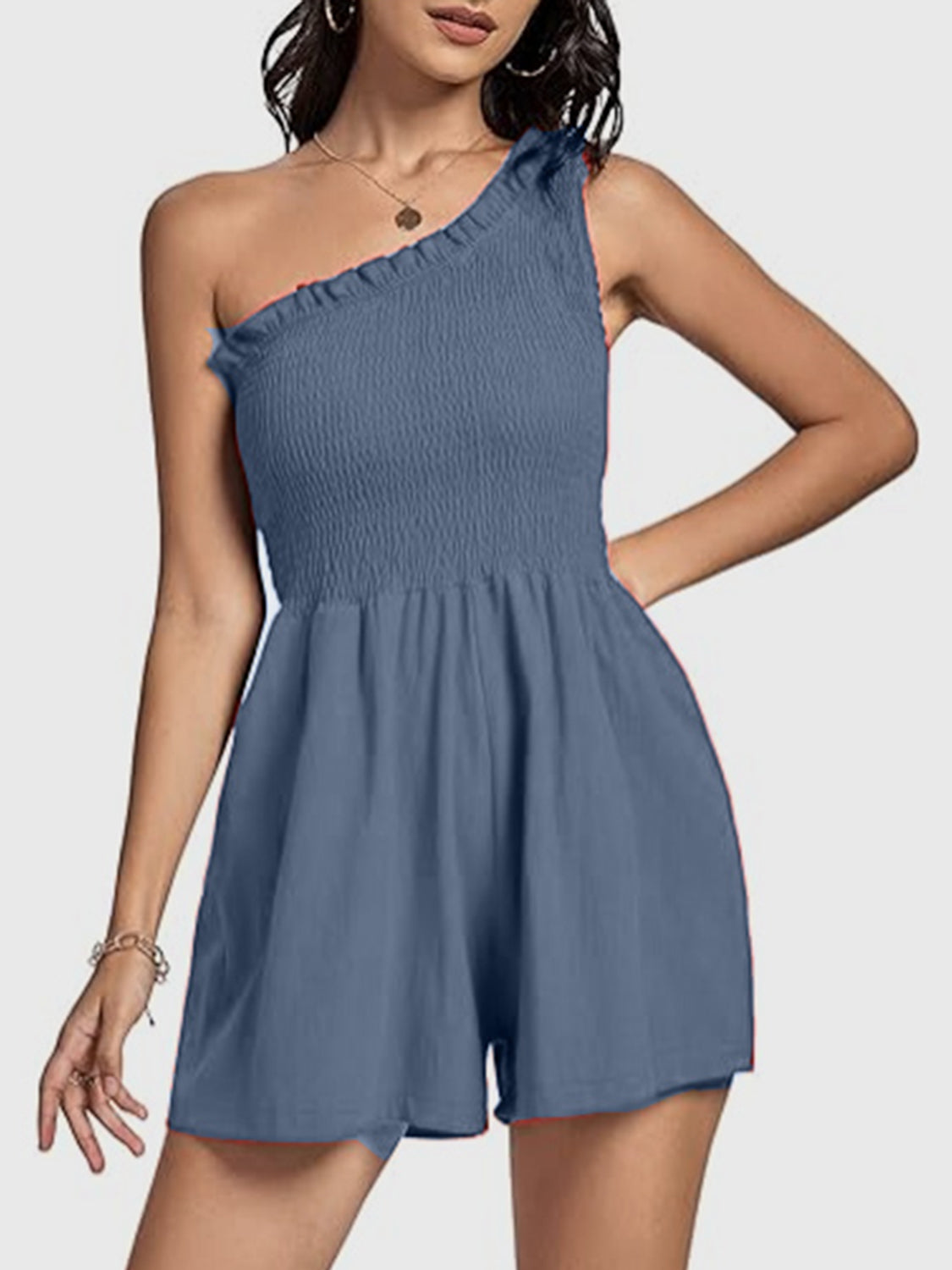 Smocked Single Shoulder Romper-Angel Casuals