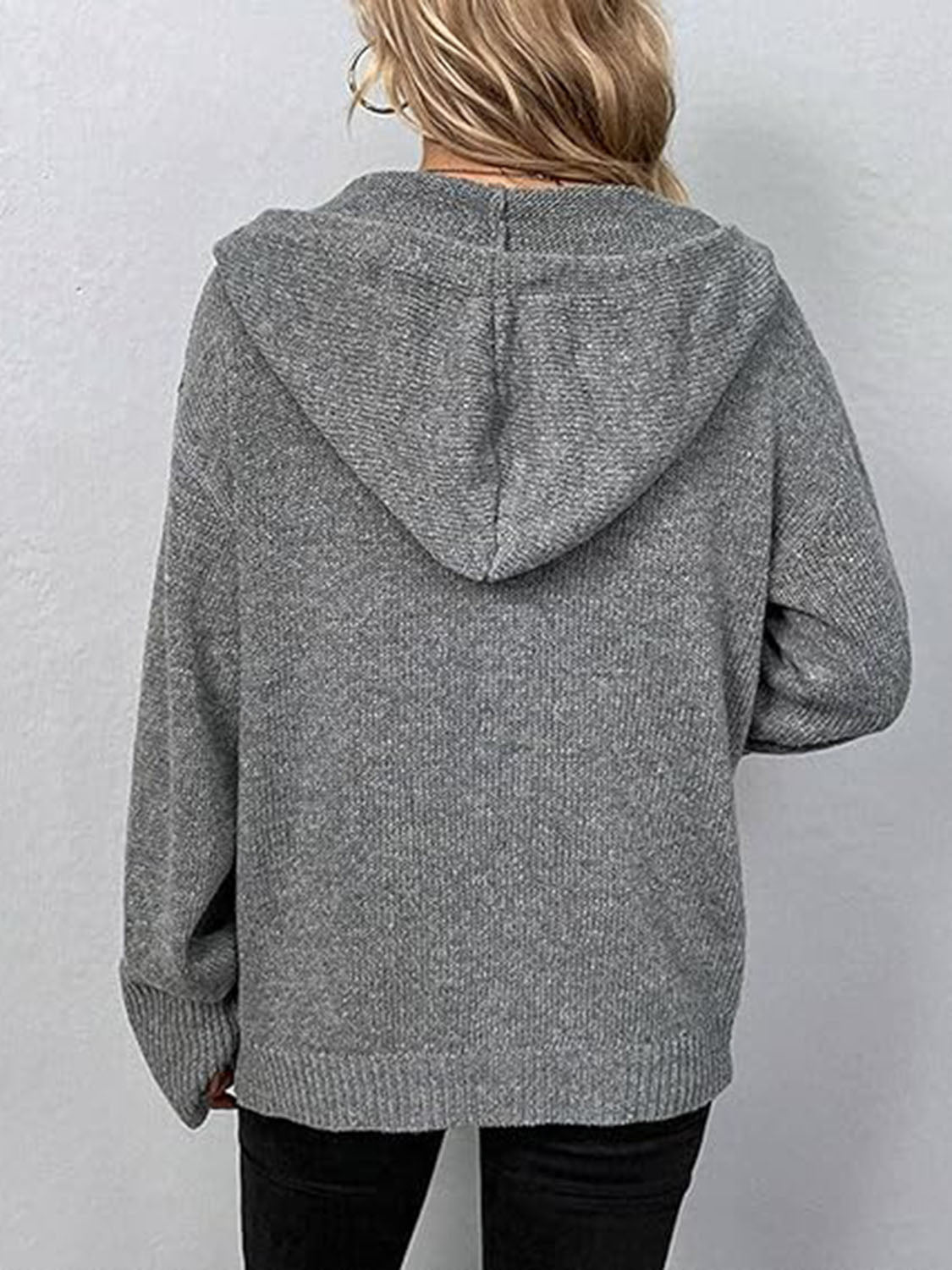 Button Up Drawstring Long Sleeve Hooded Cardigan-Angel Casuals