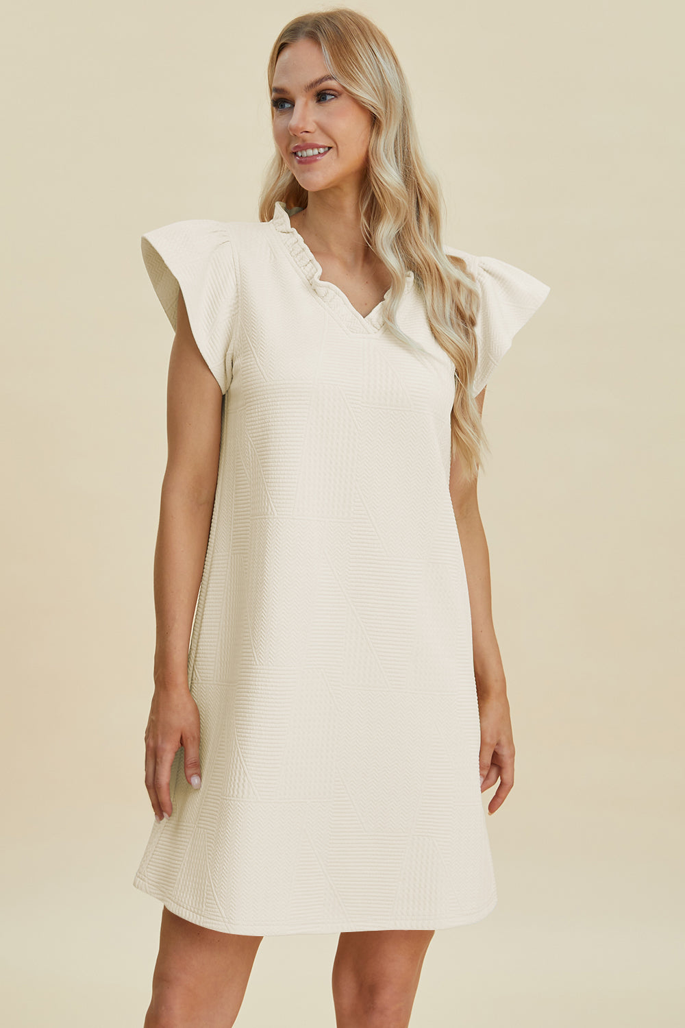 Double Take Full Size Ruffled V-Neck Cap Sleeve Dress-Angel Casuals