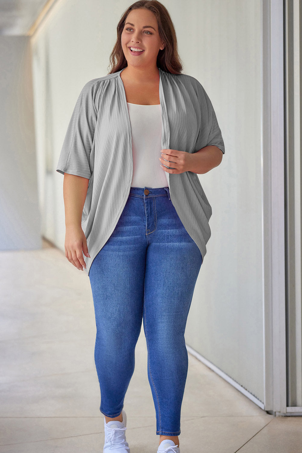 Plus Size Ribbed Cocoon Cover Up-Angel Casuals