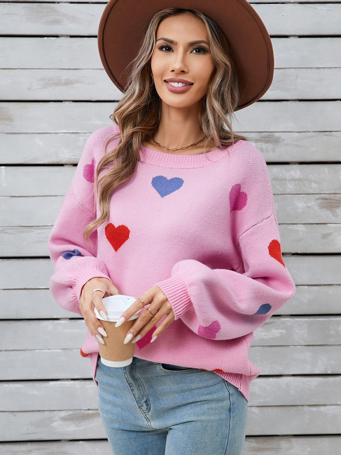 Angel Wings Heart Round Neck Long Sleeve Sweater-Angel Casuals