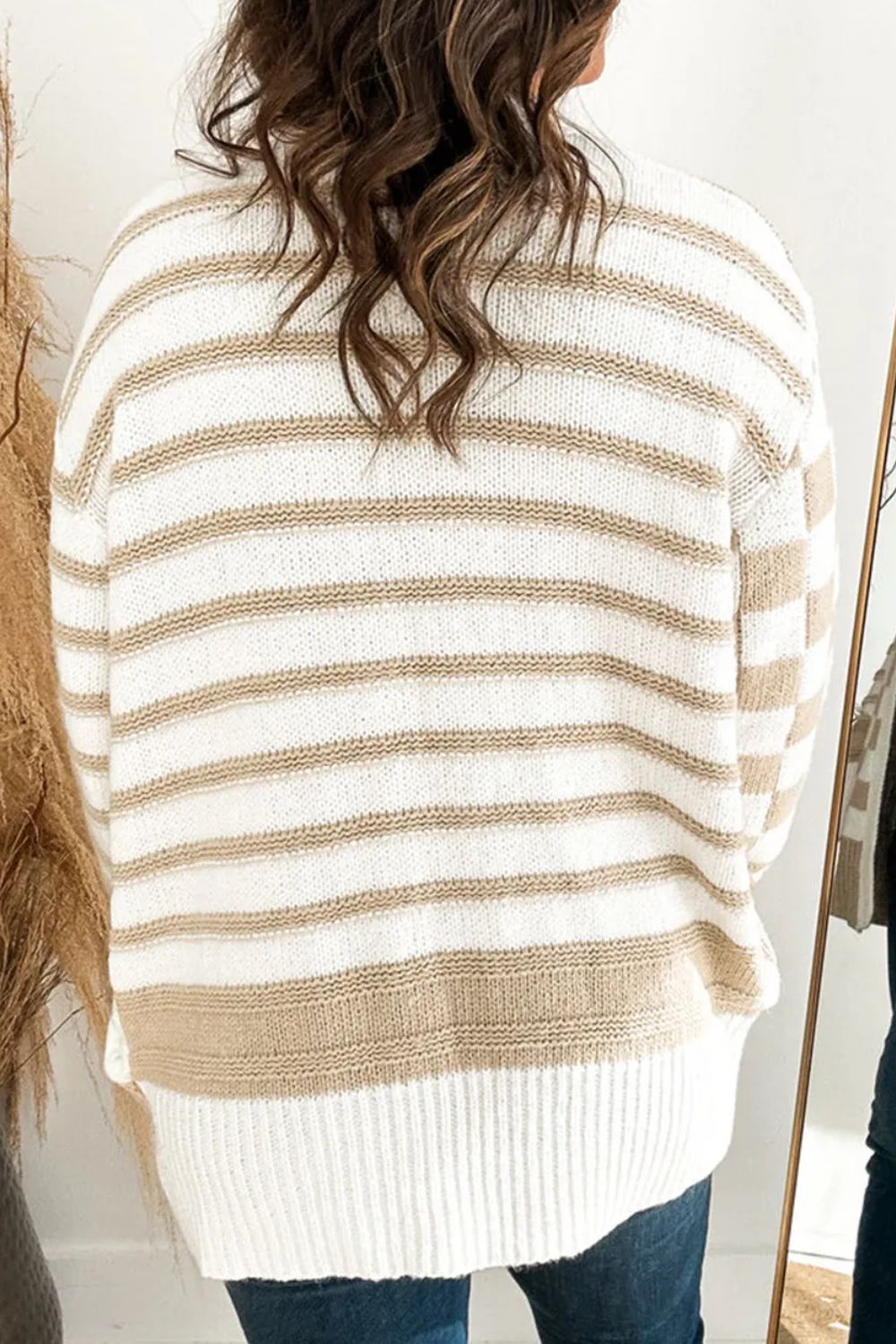 Striped Open Front Long Sleeve Cardigan-Angel Casuals
