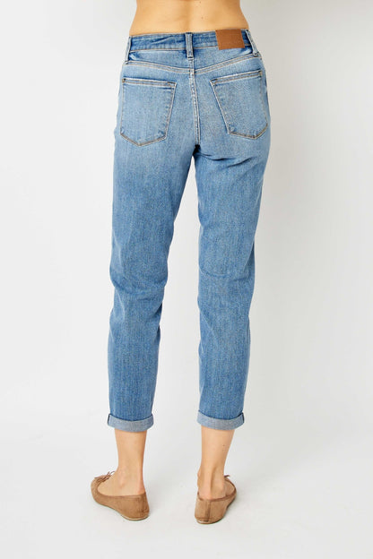 Judy Blue Full Size Cuffed Hem Slim Jeans-Angel Casuals