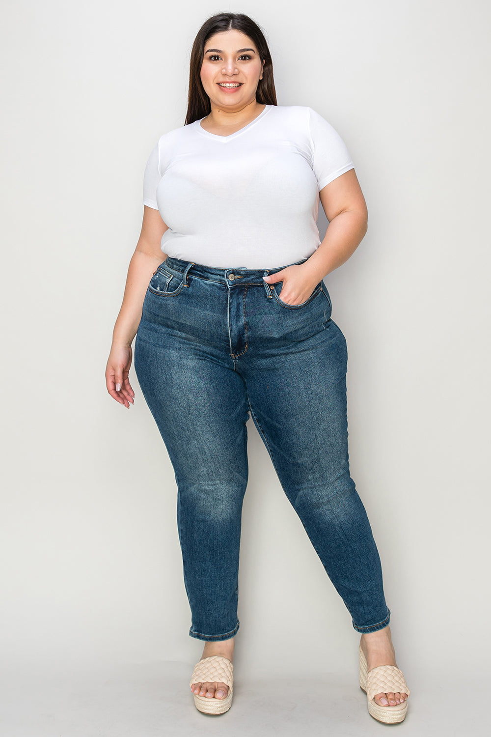 Judy Blue Full Size Tummy Control High Waist Slim Jeans-Angel Casuals