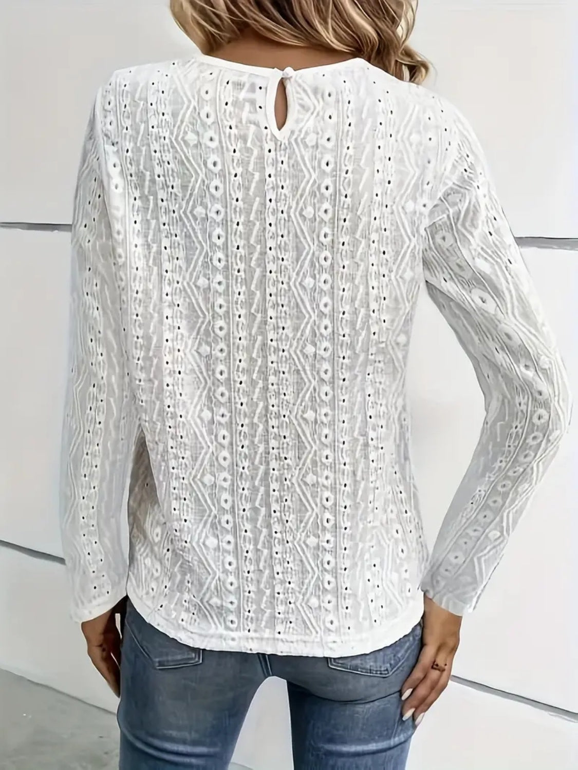Lace Eyelet Long Sleeve Top-Angel Casuals