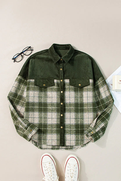 Plaid Button Up Long Sleeve Jacket-Angel Casuals