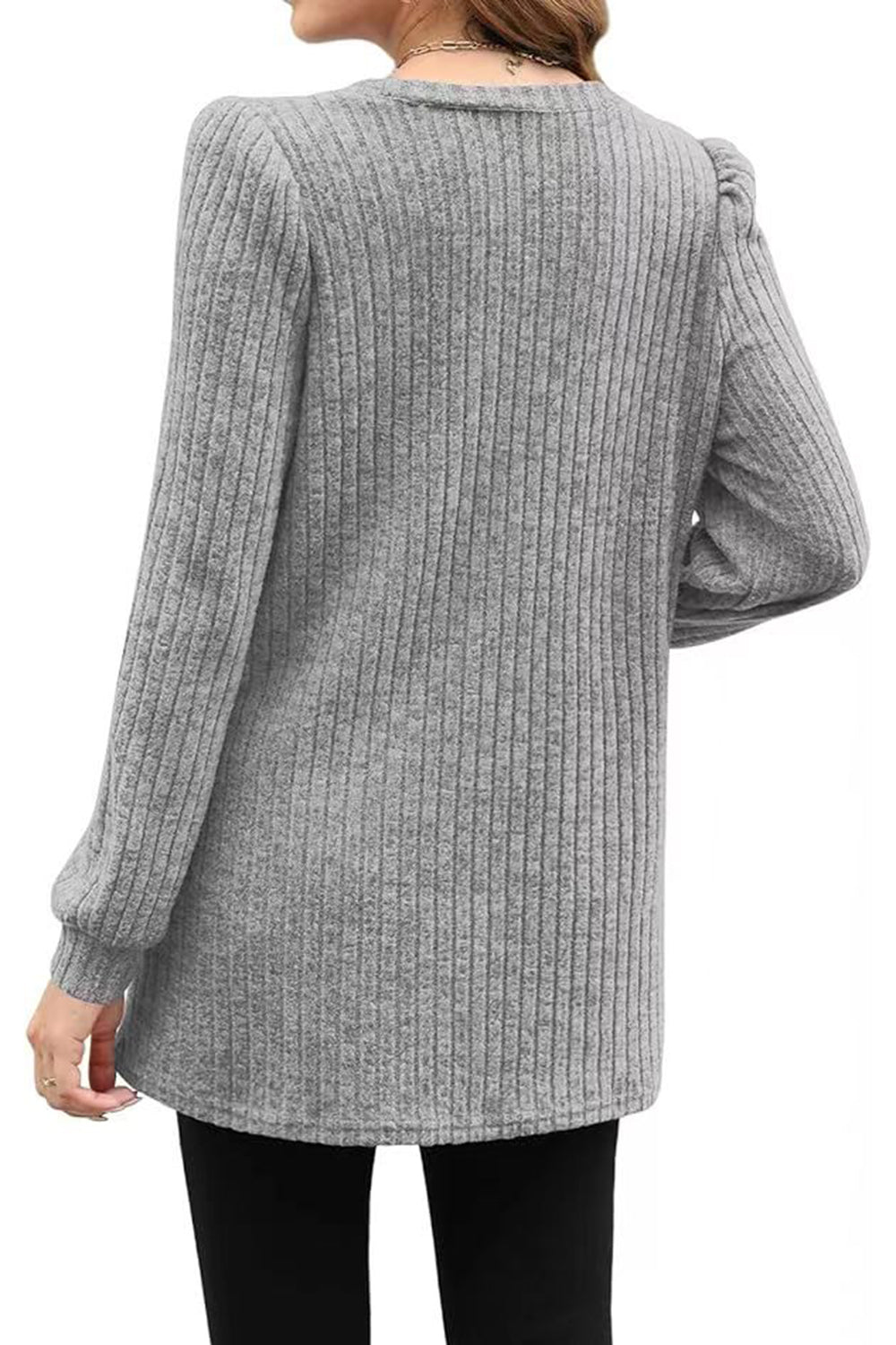 Ribbed Round Neck Long Sleeve T-Shirt-Angel Casuals