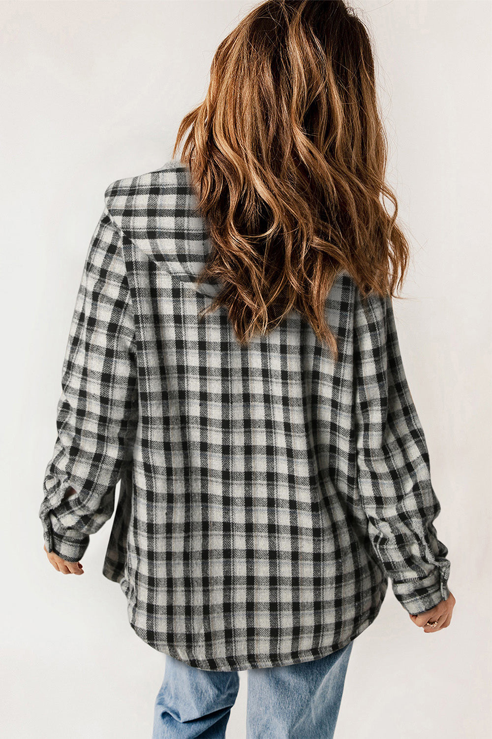 Plaid Snap Down Hooded Jacket-Angel Casuals