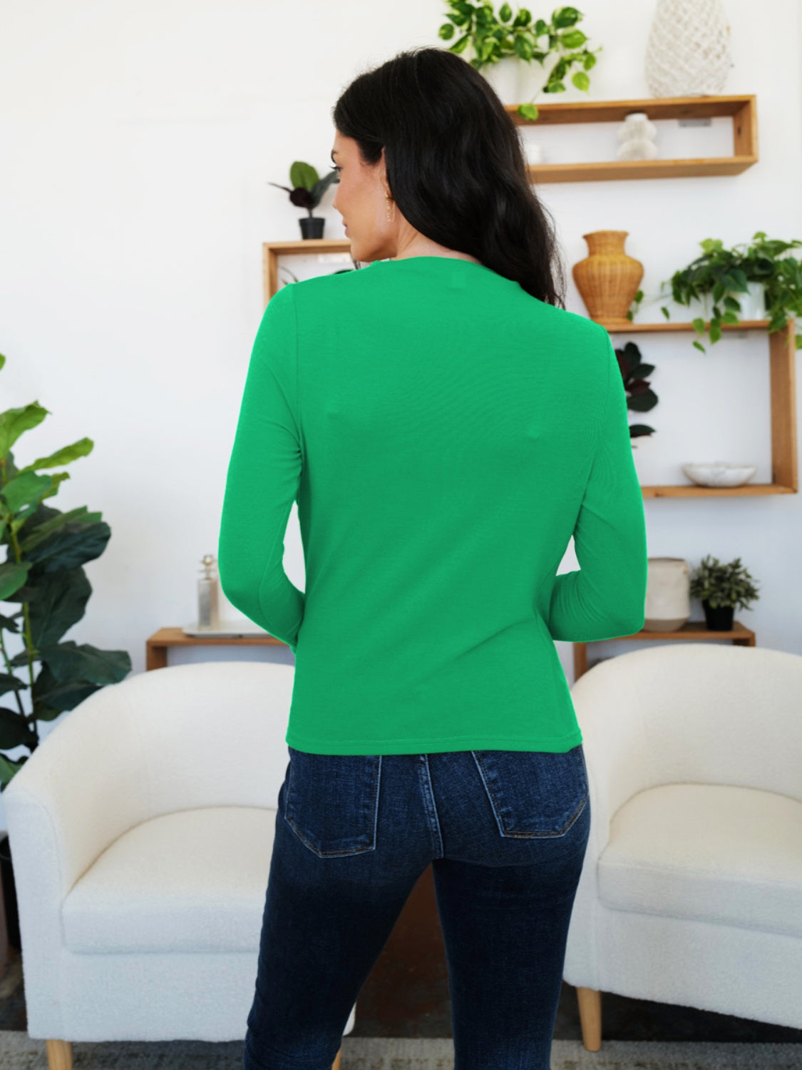 FAM-FAM Ruched Mock Neck Long Sleeve T-Shirt-Angel Casuals