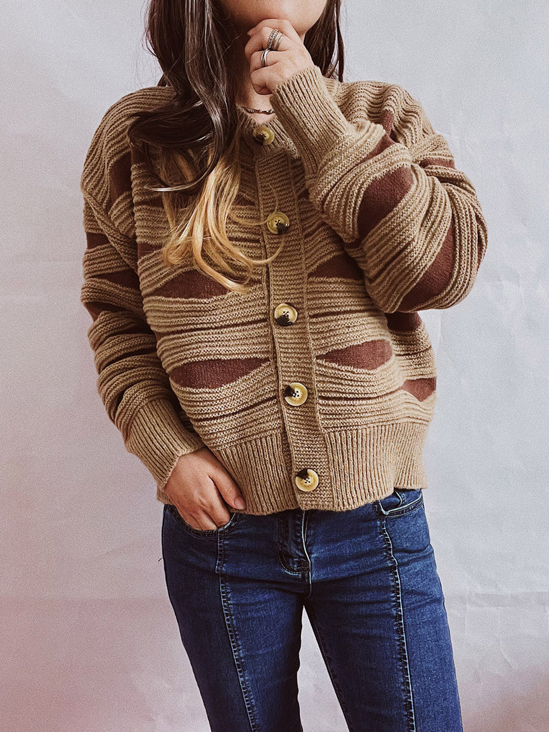 Color Block Button Front Cardigan-Angel Casuals
