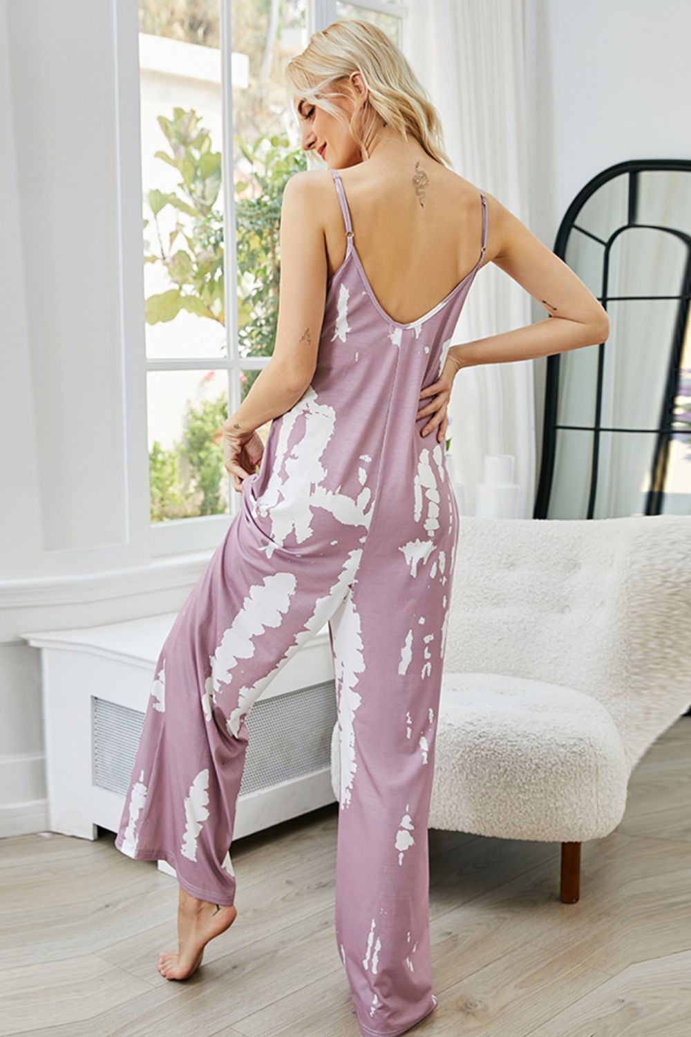 Tie-Dye Spaghetti Strap Jumpsuit with Pockets-Angel Casuals