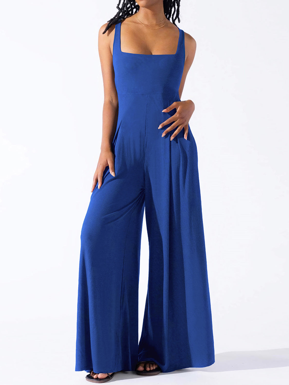 Square Neck Wide Strap Jumpsuit-Angel Casuals