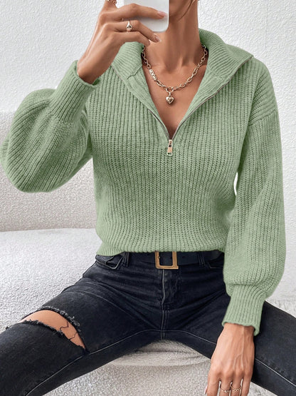 Honey Half Zip Dropped Shoulder Sweater-Angel Casuals