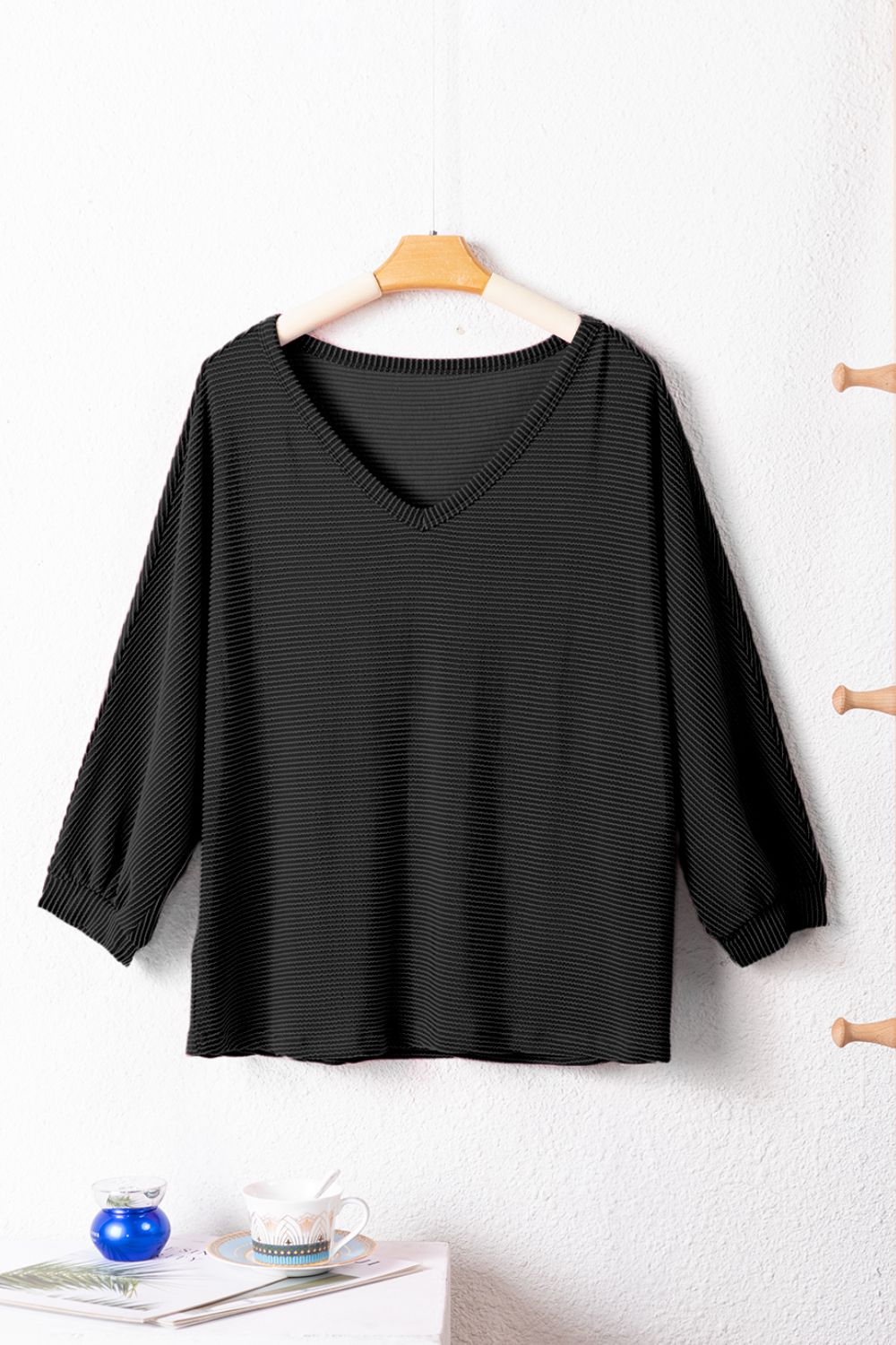 Texture V-Neck Long Sleeve Top-Angel Casuals