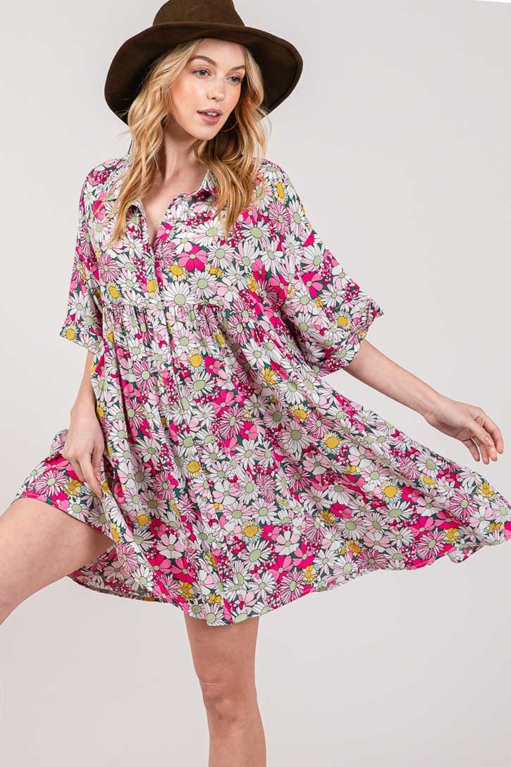 SAGE + FIG Floral Button Down Mini Shirt Dress-Angel Casuals