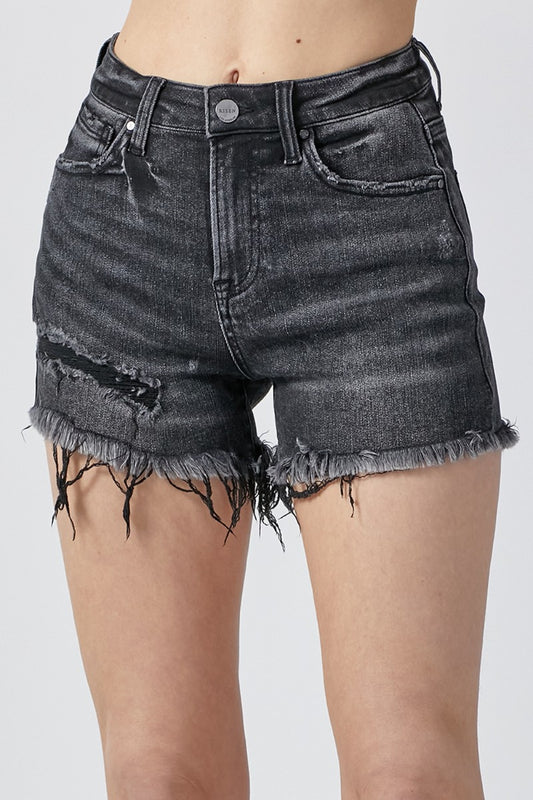 RISEN Raw Hem Denim Shorts with Pockets-Angel Casuals