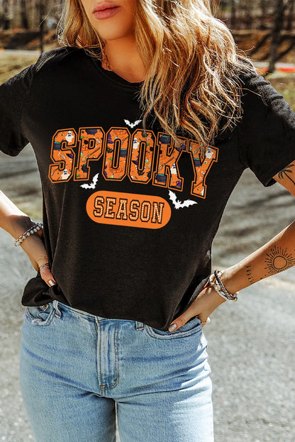 SPOOKY SEASON Round Neck Short Sleeve T-Shirt-Angel Casuals