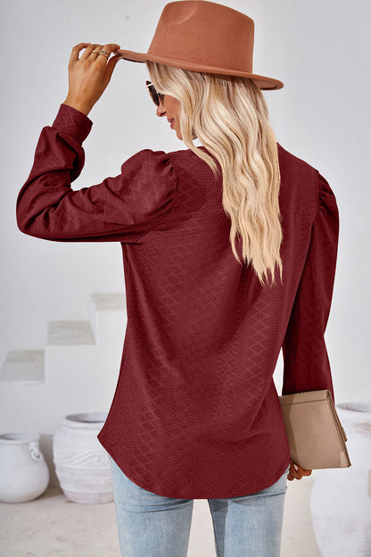 Ruched Notched Long Sleeve T-Shirt-Angel Casuals
