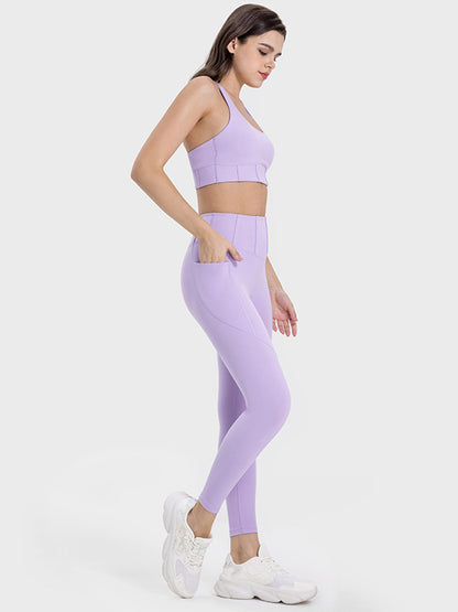 Pocketed High Waist Active Leggings-Angel Casuals