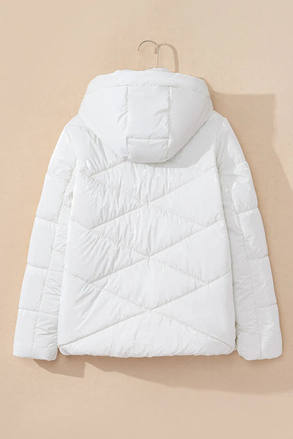 Drawstring Zip Up Long Sleeve Hooded Winter Coat-Angel Casuals