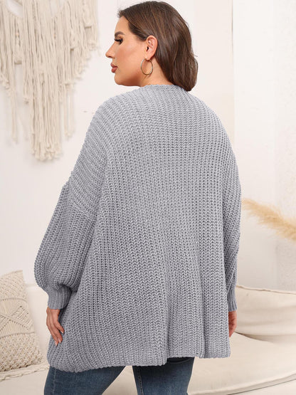 Plus Size Open Front Dropped Shoulder Knit Cardigan-Angel Casuals