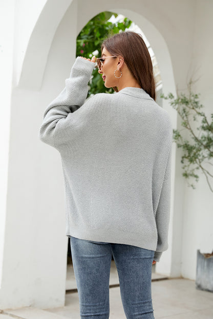 Button Up Drop Shoulder Long Sleeve Cardigan-Angel Casuals