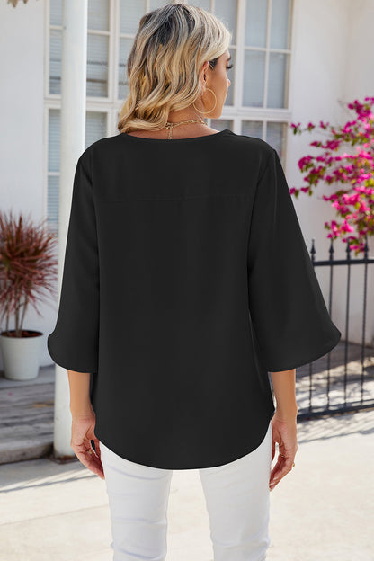 V-Neck Three-Quarter Sleeve Top-Angel Casuals
