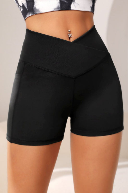 Wide Waistband Active Shorts with Pocket-Angel Casuals