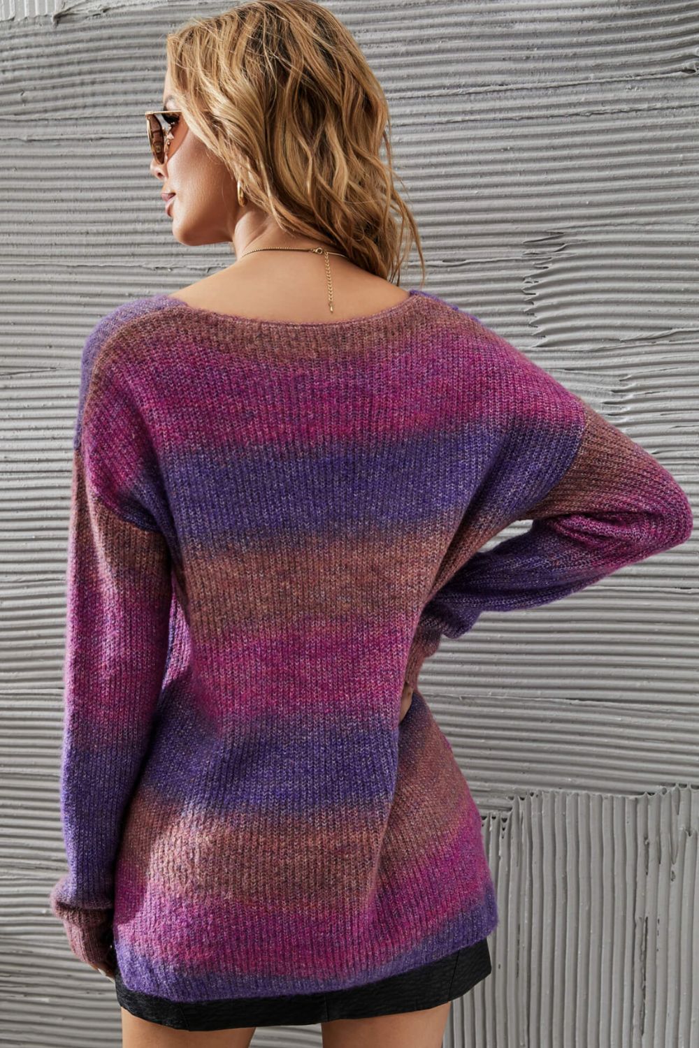 Angel Wings Multicolored Rib-Knit V-Neck Knit Pullover-Angel Casuals