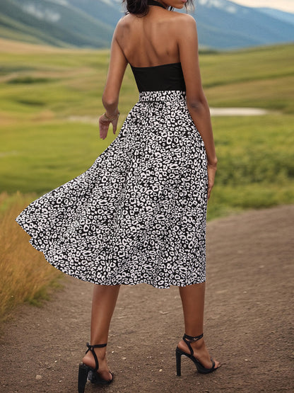 Leopard Halter Neck Midi Dress-Angel Casuals